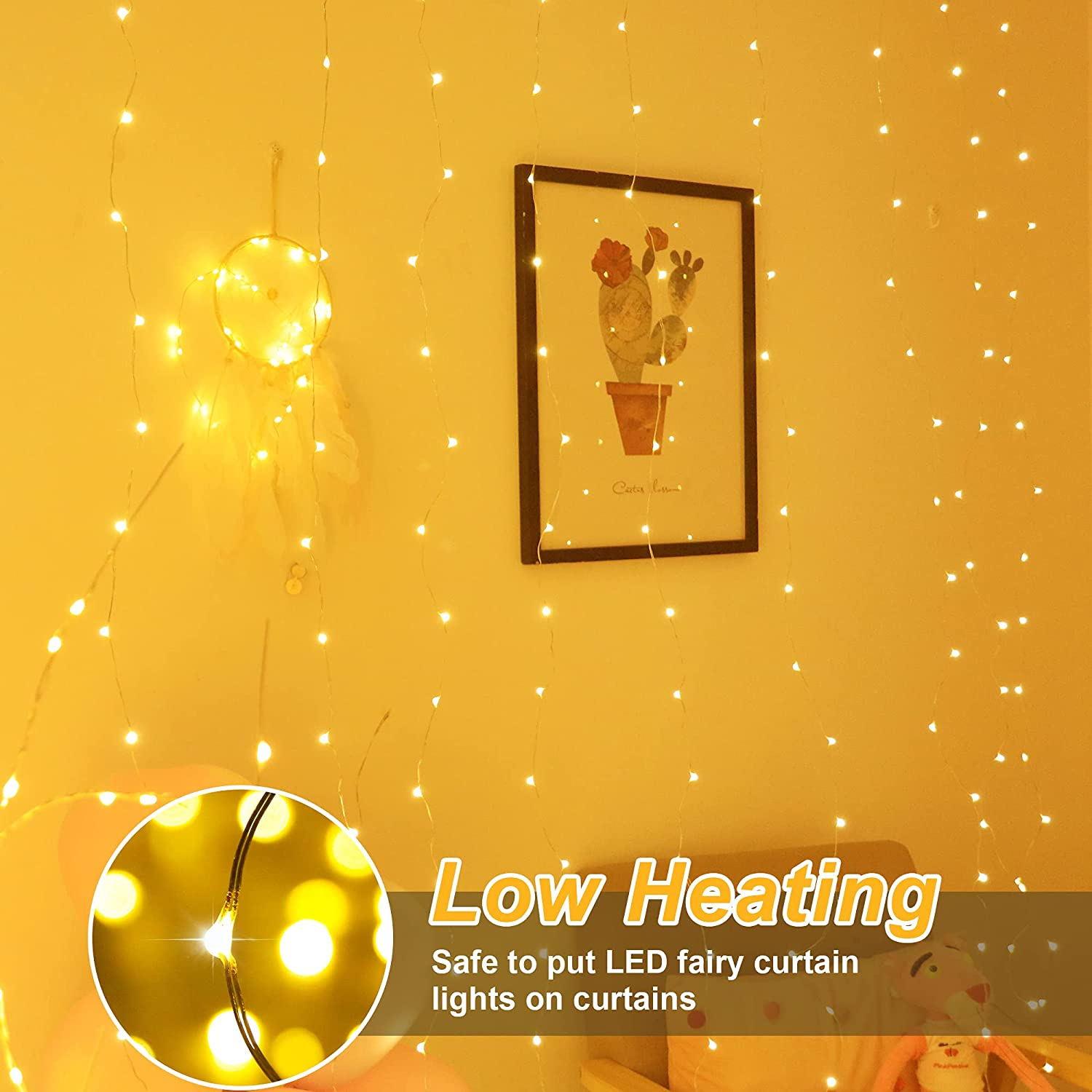 Curtain Fairy Lights 300 LED Remote Control 8 Lighting Modes USB Powered Waterproof String Light for Indoor Bedroom Outdoor Ho