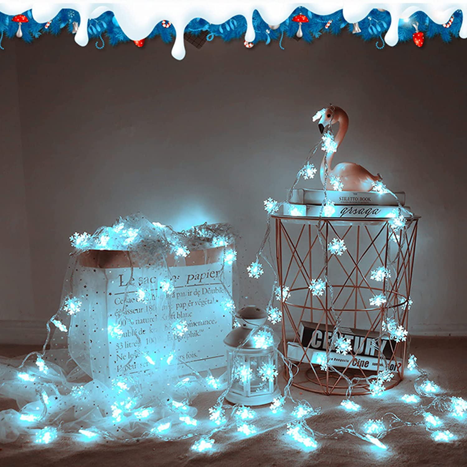 Christmas Lights,Snowflake String 19.6 ft 40 LED Fairy Lights Battery Operated Waterproof