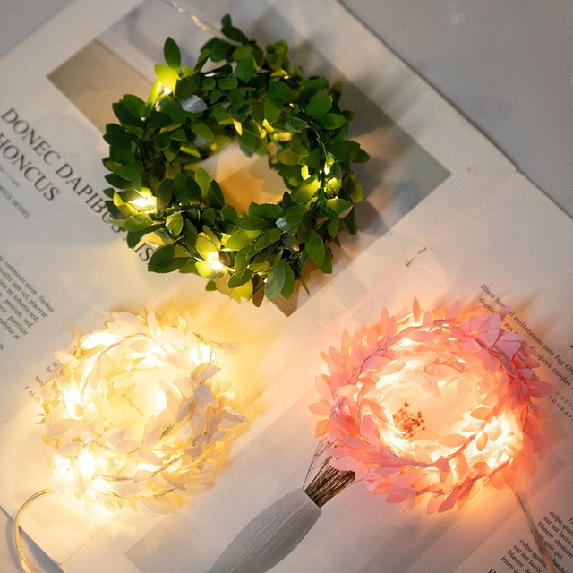Simulation Green Leaf Rattan LED Copper Wire Lamp String Christmas Decoration DIY Garland Battery indoor Decoration Lights
